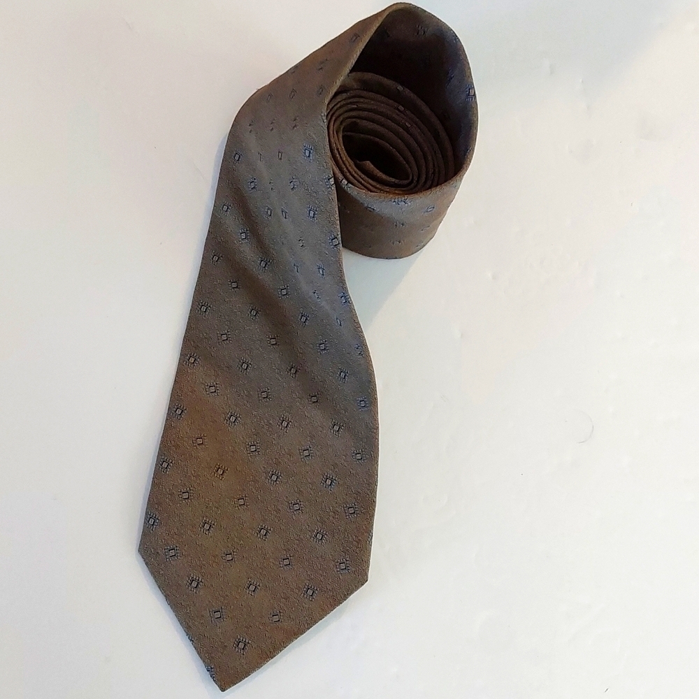 Robert Talbott Studio Mens Silk Tan and Blue Patterned Tie Neutral Sz.58'